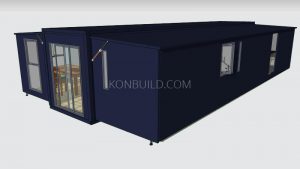 A 3/4 view of the expandable container house.