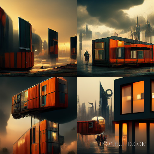 Midjourney AI generated concept artwork of container home cities.