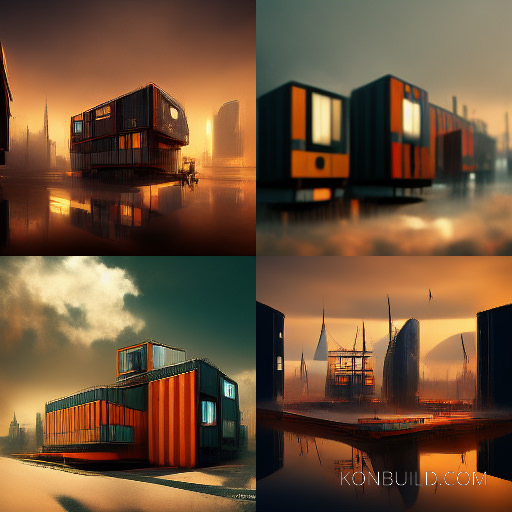 Digital painting ideas for a container homes in a steam punk sci fi design direction.