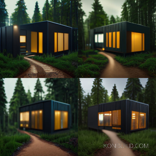 Concept artwork ideas for a modern container home in the forest.