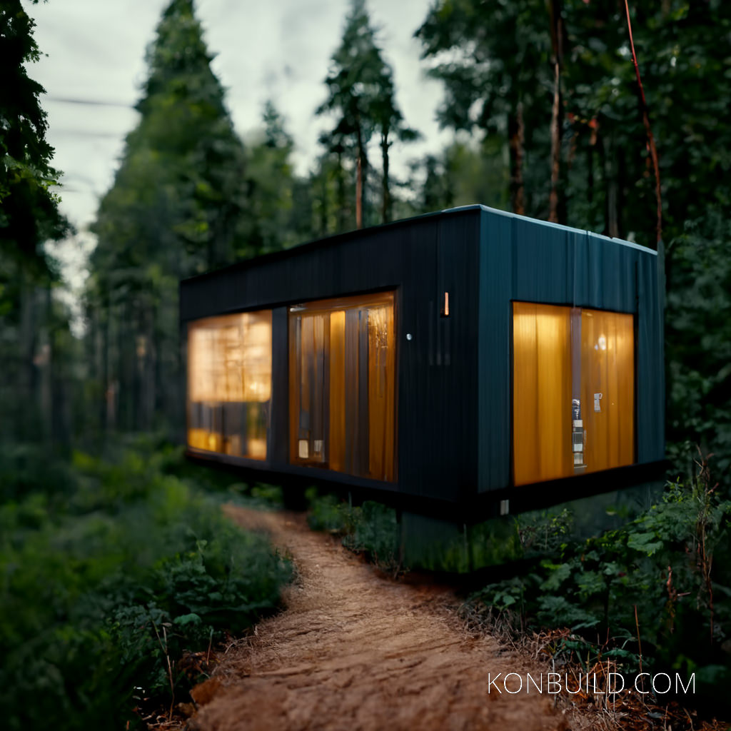 Concept artwork for a modern container home in the forest.