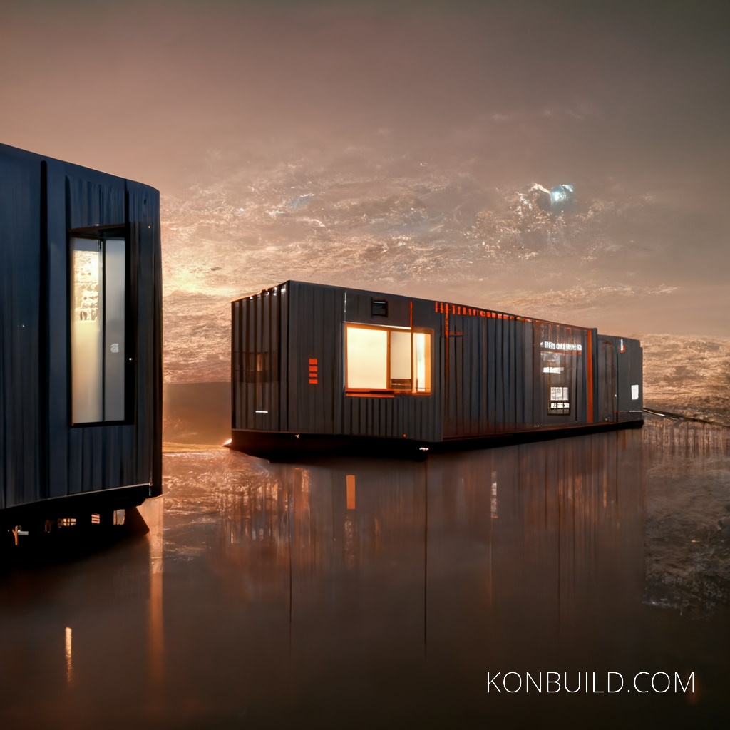 A space age container home built on the surface of terra formed mars.