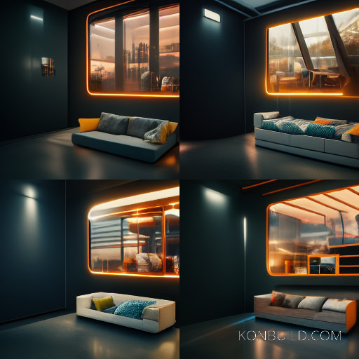 Four different concept ideas for a lounge room. Digital concept artwork.
