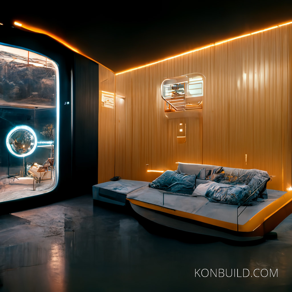 A modern lounge in a concept artwork.
