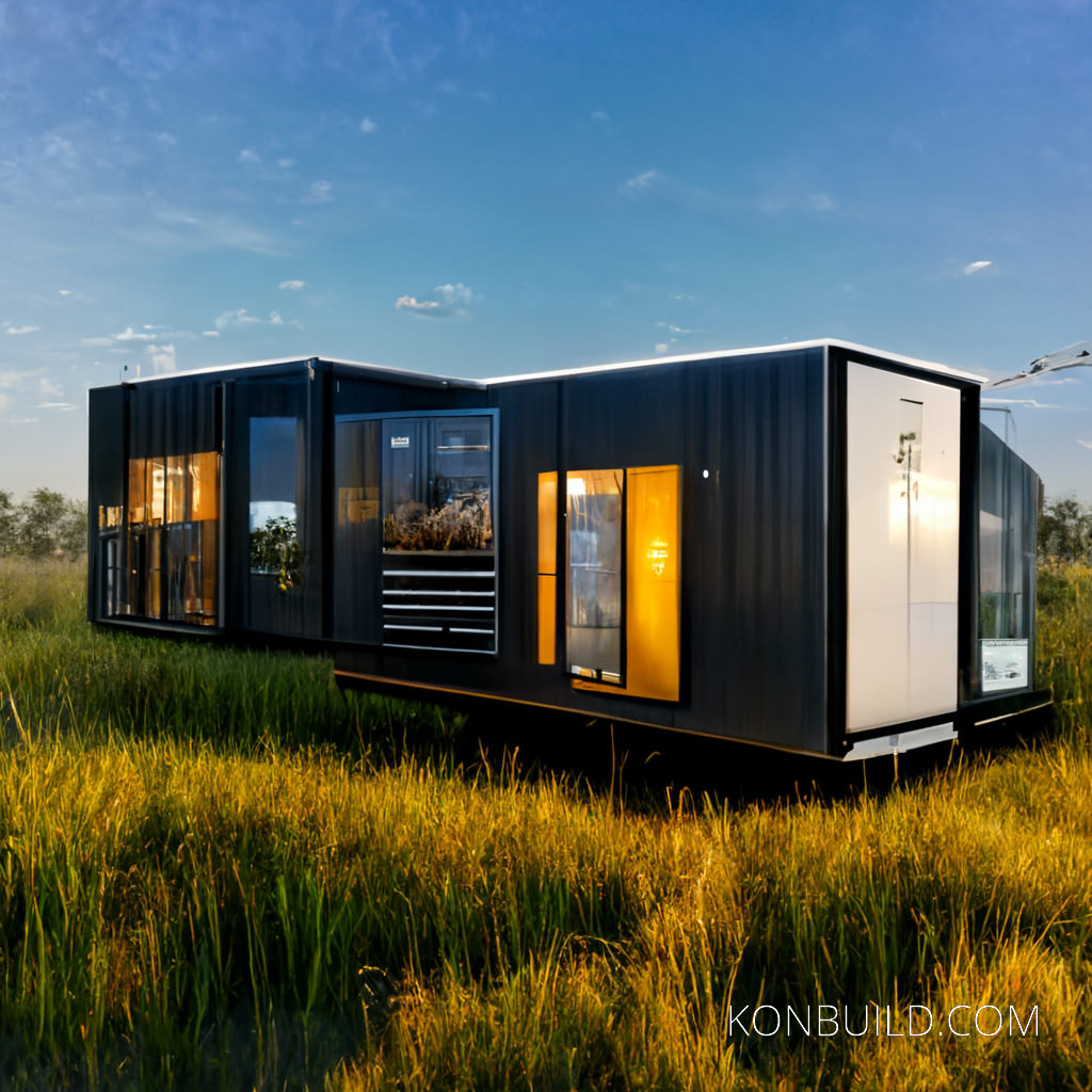 Futuristic container home in the middle of the savana.