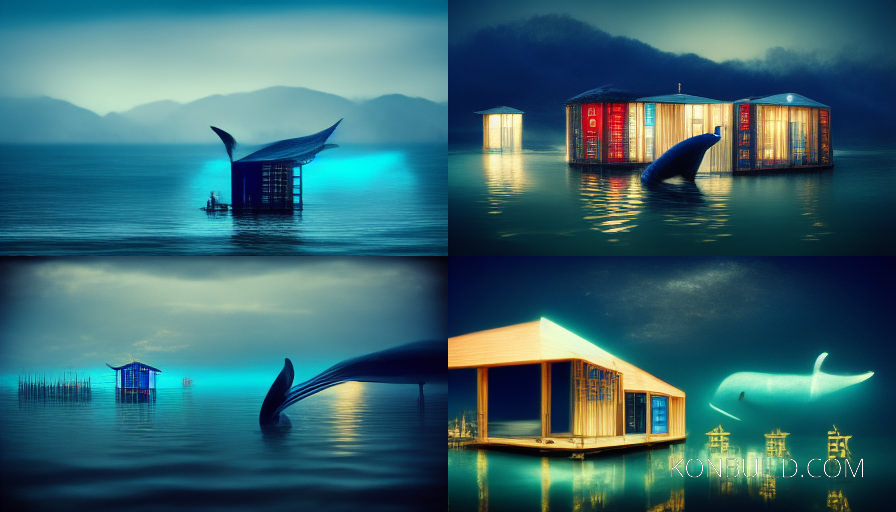 Strange concept artwork for a container home built overs fjords in a mythical land.