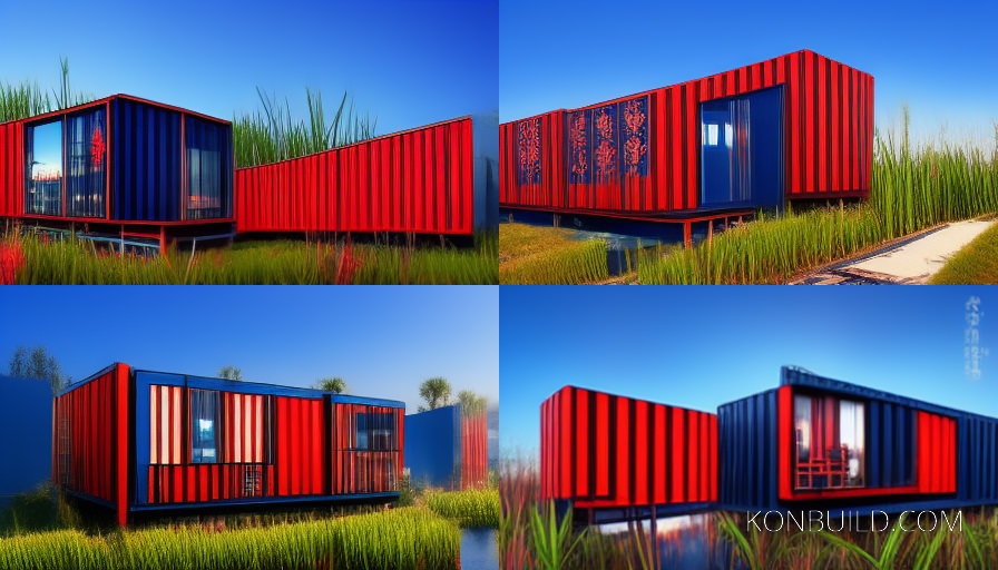 Concept drawing for a container home built over marshland.